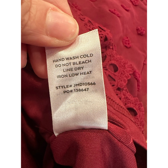 Lulus "Bohemian Dream" Burgundy Swiss dots and Lace Mini Dress - Picture 12 of 16